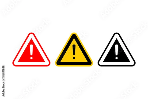 Fototapeta Caution alarm set, danger sign collection, attention vector icon, yellow, red and black fatal error message element. Exclamation mark symbol on triangle shape. Vector illustration