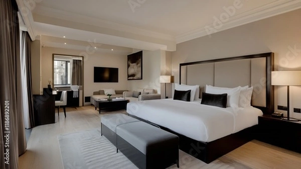 Fototapeta Luxurious Modern Hotel Room Interior with Elegant Furnishings : Generative AI