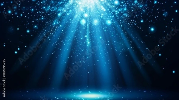 Fototapeta Abstract scene elegant blue light lines on dark background with lighting effect and sparkle. Vector illustration.