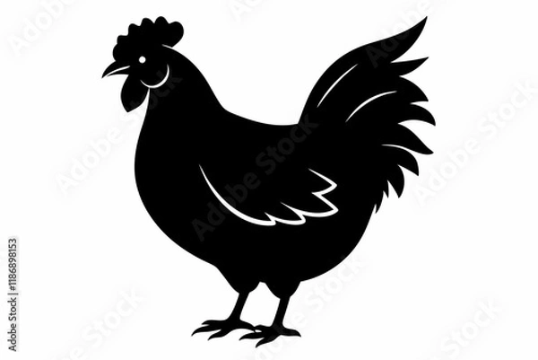 Fototapeta chicken silhouette line art vector illustration with a white background