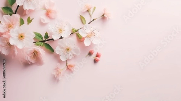 Fototapeta Top view spring flowers background, mother day background, blank space