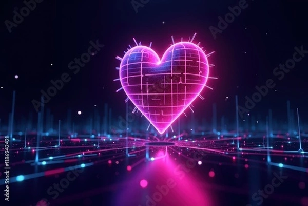 Fototapeta Vibrant Digital Heart Design Representing Connection in the Metaverse with Neon Lights and Futuristic Elements for Innovative Visuals