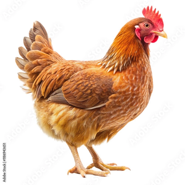 Obraz Brown hen walking front view isolated on transparent background  
