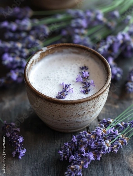 Fototapeta Milk and Flowers on Table