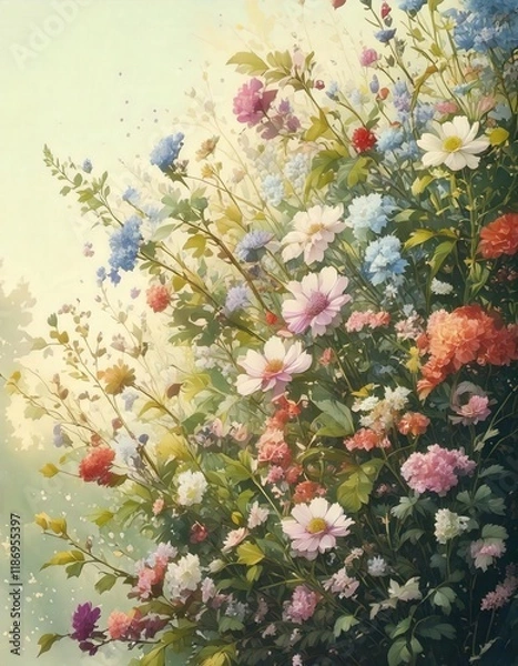 Fototapeta 工芸的なディテール, 対称構成, 立体的デザイン, 花のアート, ゴールドテクスチャ, テキスタイル装飾, 青い花, ゴールドフレーム, バロックデザイン, クラシックなインスピレーション, 芸術的装飾.