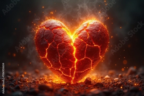 Fototapeta Fiery Heart of Lava Glowing with Intense Passion and Energy, Symbolizing Love and Strength in an Abstract Environment, Illuminated by Deep Orange and Red Hues