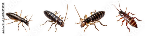 Fototapeta Detailed Close-Up of Various Cockroach Species on a Clean Background