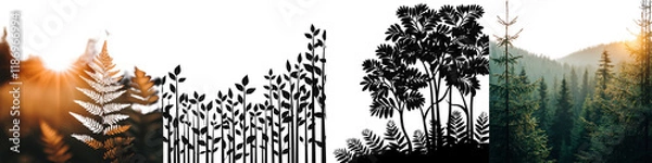 Fototapeta Serene Forest Landscape with Sunlight Filtering through Lush Greenery and Ferns