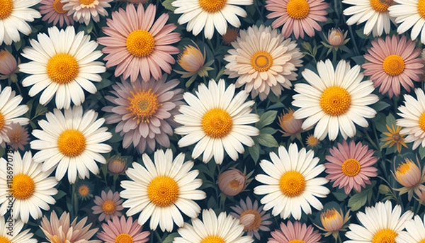Fototapeta Elegant Daisy Flower Pattern Background for Creative Designs and Aesthetic Projects