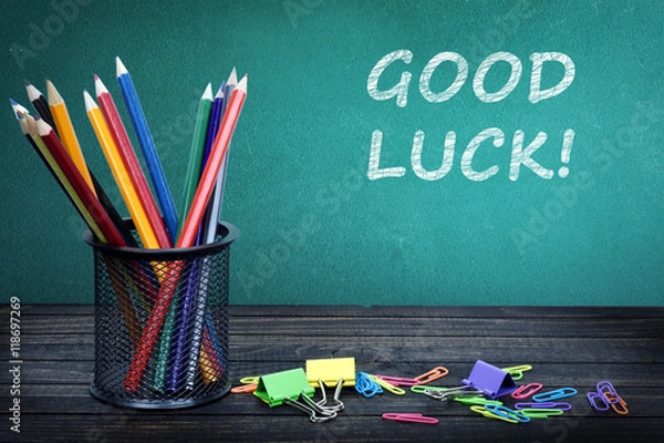 Obraz Good luck text on green board