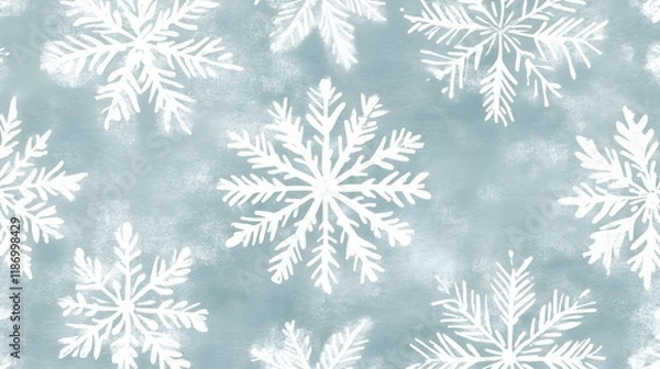 Fototapeta Blue Seamless Pattern with Winter Snowflakes and Ambient Design