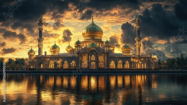 Fototapeta "Generative AI-Rendered 3D Islamic Colorful Background Wallpaper"