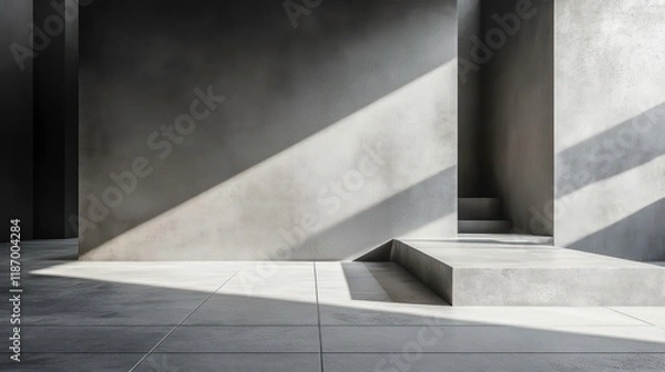 Obraz Minimalistic gray interior with contrasting light showcasing geometric shapes ideal for product display and editing purposes.