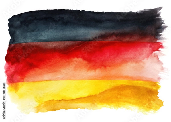 Fototapeta Vibrant watercolor background, German flag colors, artistic abstract design, colorful texture, creative illustration.