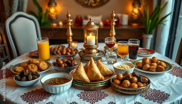 Fototapeta Ramadan Iftar Feast: A Table of Delicious Delights
