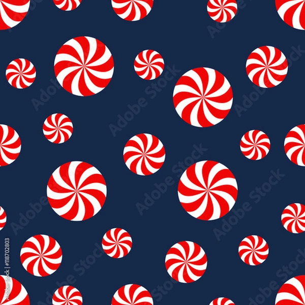 Fototapeta Seamless Christmas pattern with candy. Happy New Year and Merry Xmas background. Vector winter holidays print for textile, wallpaper, fabric, wallpaper. 