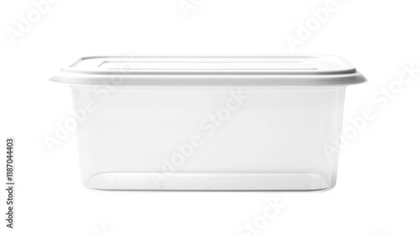 Obraz Clear Plastic Storage Container with White Lid, Ideal for Organization isolated on transparent background	