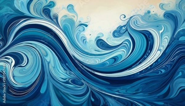 Obraz marbled blue abstract wave heritage in ocean style artwork instance with copyspace
