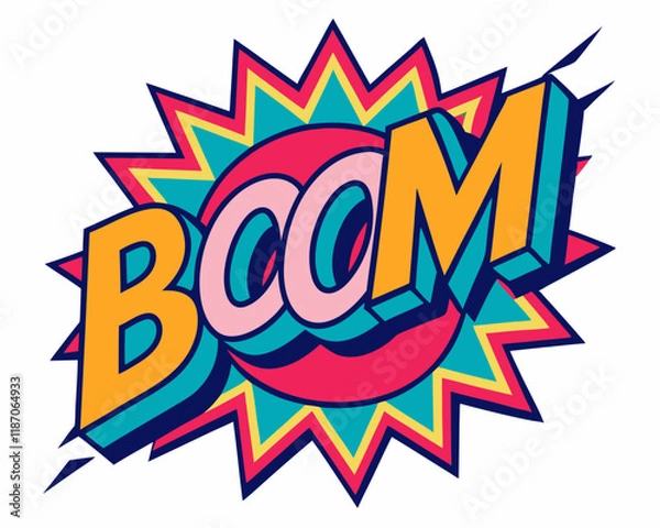 Fototapeta Dynamic Pop Art Boom Design: Vibrant Comic Style Explosion Text Illustration.
