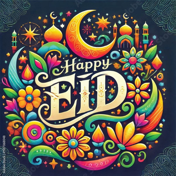 Fototapeta typography vector with "happy eid" theme