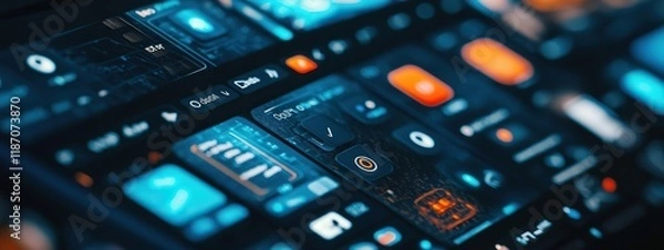 Obraz Mobile app interfaces highlighted in dusty blue with intuitive navigation design