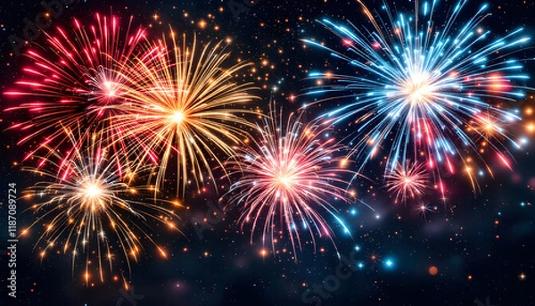 Fototapeta Spectacular Fireworks Display: A Night Sky Illuminated with Vibrant Colors