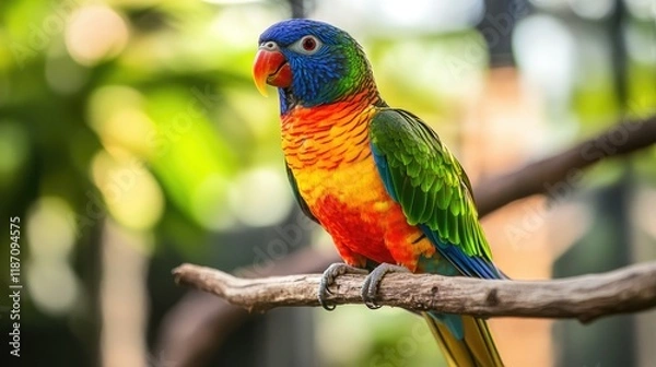 Fototapeta Rainbow Lorikeet Perched On A Branch In Nature