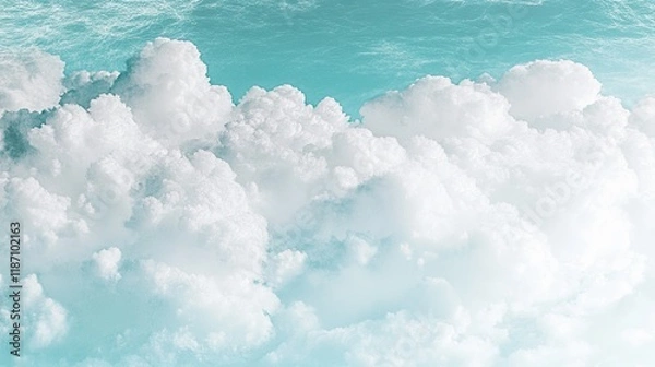 Fototapeta White Fluffy Clouds Above a Teal Sky