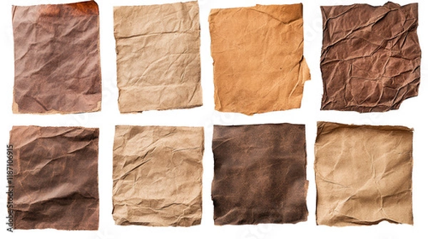 Fototapeta Collection of textured, crumpled papers in various colors. transparent background