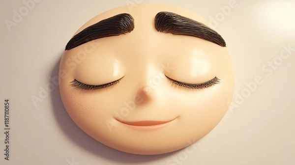 Fototapeta Serene Cartoon Face With Closed Eyes and a Gentle Smile