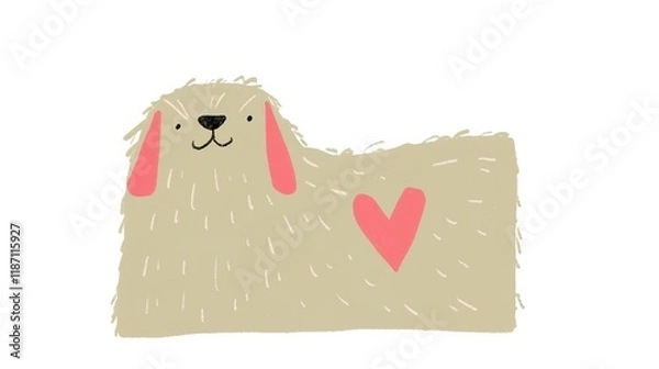 Fototapeta A cute, cartoon-style dog with fluffy fur and a heart design, exuding charm and affection.