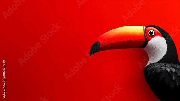 Fototapeta Vibrant toucan profile against a bold red background. A striking image full of color and life.