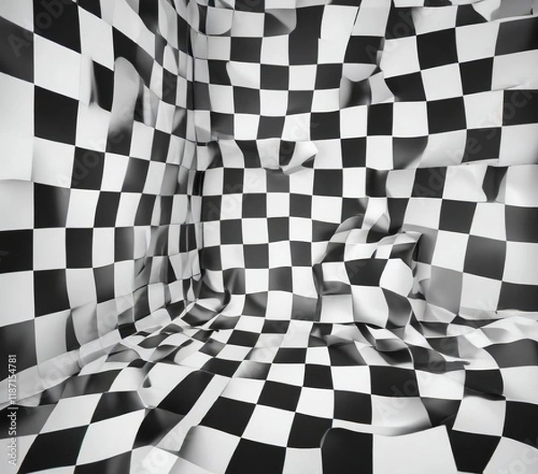 Fototapeta Distorted chequered squares on a white background, artistic distortion, color blocking