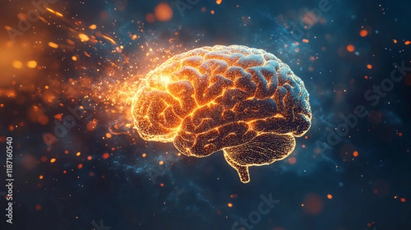 Fototapeta Human brain or mind micro neurons or nervous system illustration. mental impulse synapse, neurotransmitter electric signal for intelligence and information. consciousness concept.