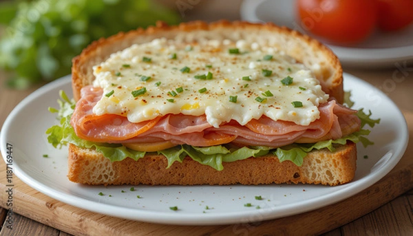Fototapeta Toast photo full of veggie ham cheese