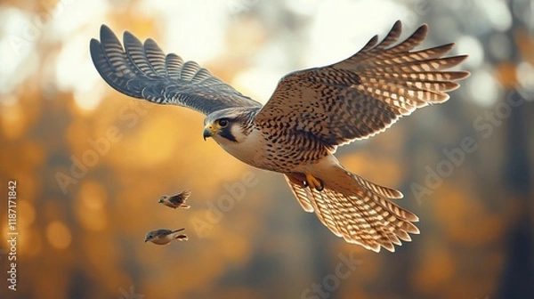 Obraz Majestic Peregrine Falcon in Flight, Hunting Birds