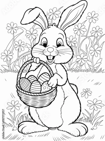 Obraz happy easter, easter bunny coloring page. printable. vol 1.