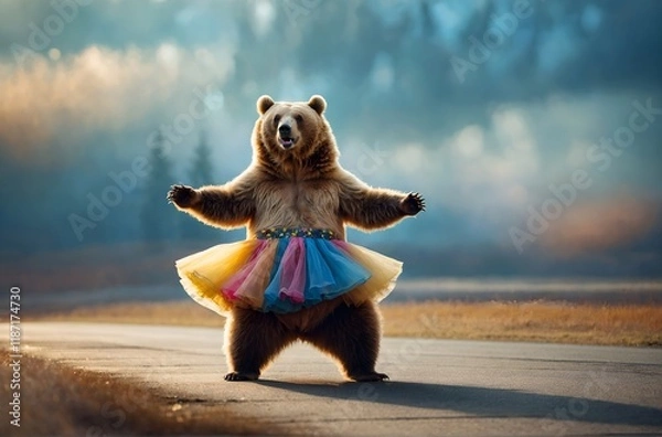 Fototapeta a dancing bear wearing a dance skirt