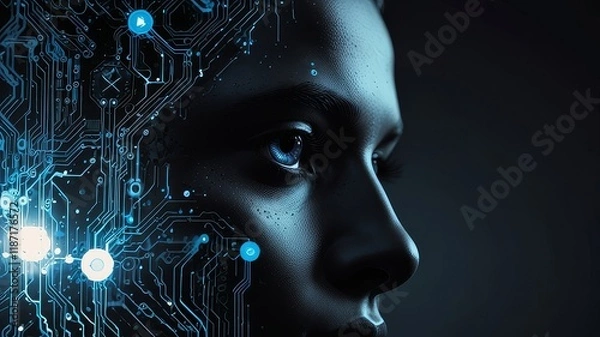 Obraz A futuristic digital silhouette of artificial intelligence technologie