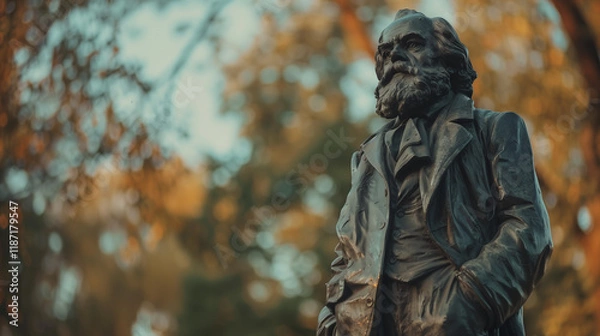 Obraz Karl Marx Monument. Statue of German philosopher Karl Marx in Saxony. German revolutionary socialist. Radical political theorist. Nischel, designed by Lev Kerbel. 