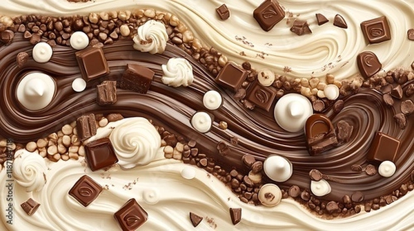 Fototapeta Swirling Chocolate and Cream Delights A Sweet Indulgence