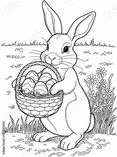 Obraz happy easter, easter bunny coloring page. printable. vol 1.