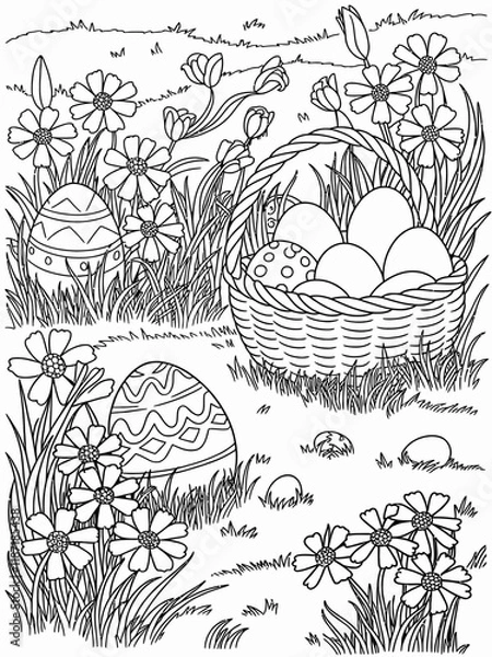 Obraz happy easter, easter bunny coloring page. printable. vol 1.