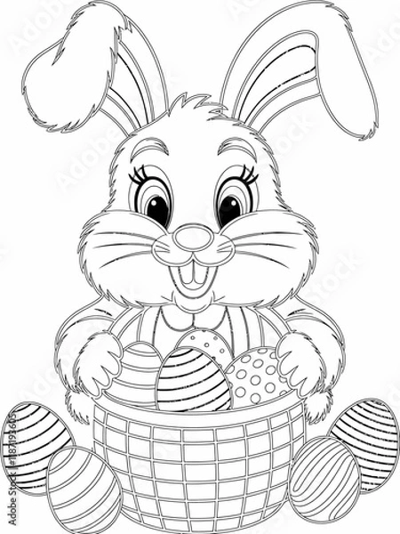 Obraz happy easter, easter bunny coloring page. printable. vol 1.