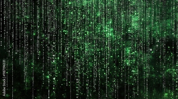Obraz Green Digital Matrix Concept with Binary Code and 3D Lines Background