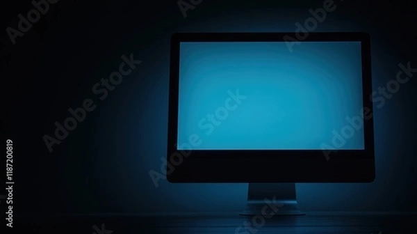 Obraz A compact computer setup glowing softly in a dark environment, symbolizing modern minimalism and focused productivity in a serene workspace.