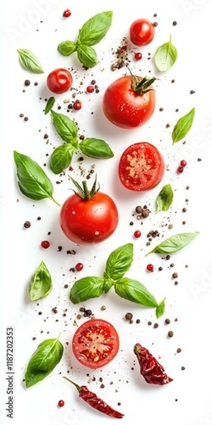 Fototapeta Vibrant Tomatoes and Basil with a Touch of Spices