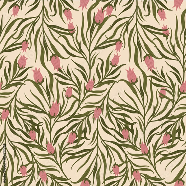 Obraz endless flower buds on twisting twigs. a botanical pattern with delicate flowers.