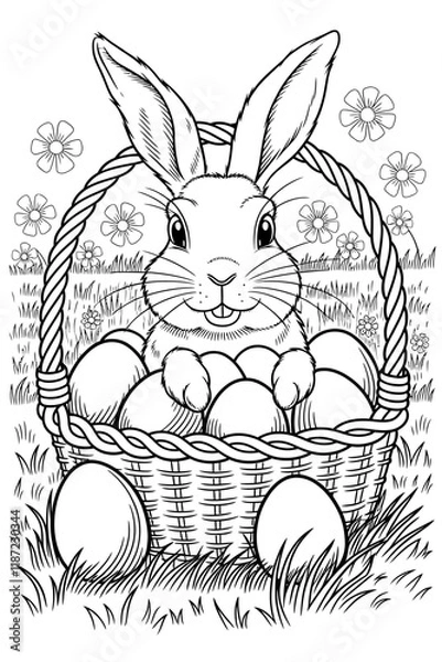 Obraz happy easter, easter bunny coloring page. printable. vol 1.