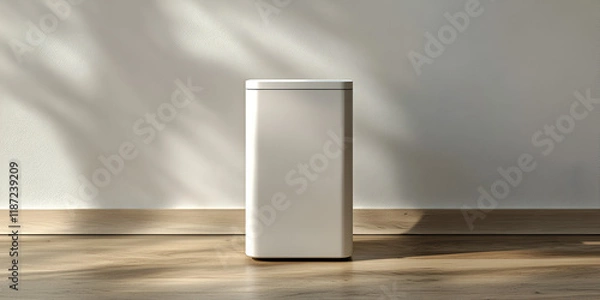 Fototapeta Sleek and modern cream colour minimalist trash bin design, Simple and elegant trash bin for modern interiors